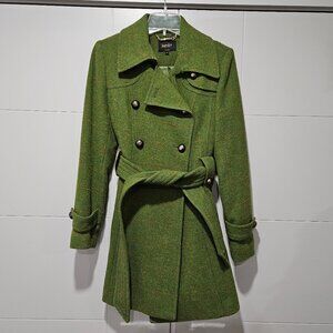 Laundry by Shelli Segal Wool Coat - Green Military Trench Twee Mod 1960s Retro